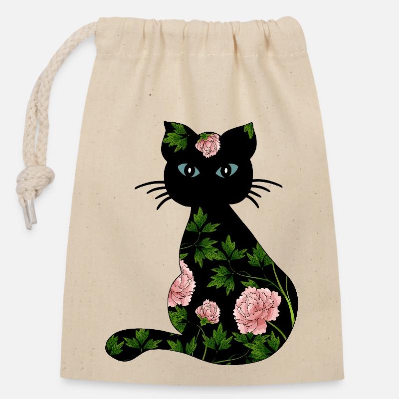 Cat - Closable cotton gift bag (14x20cm) - nature