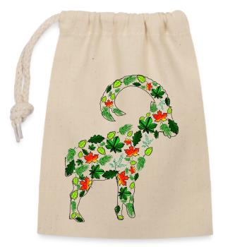 Bouquetin en feuilles - Sac cadeau en coton avec cordon (14 x 20 cm) - nature - Devant