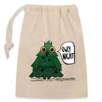 Owly Christmas Night Weihnachtsbaum Eule - Verschließbarer Geschenkbeutel aus Baumwolle (14x20cm) - Natur - Vorne