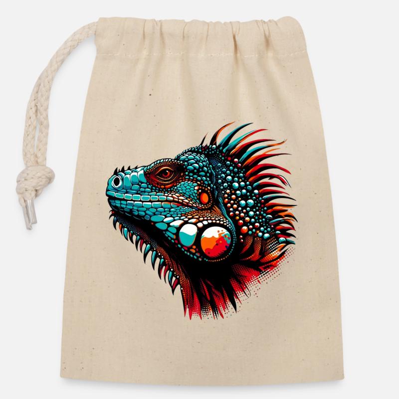 Iguana - Closable cotton gift bag (14x20cm) - nature