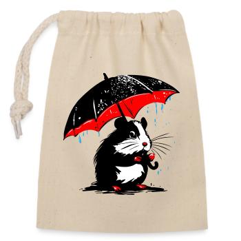 Hamster with umbrella – dirty weather - Closable cotton gift bag (14x20cm) - nature - Front