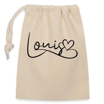 Louis Name Vorname Herzdekor - Verschließbarer Geschenkbeutel aus Baumwolle (14x20cm) - Natur - Vorne