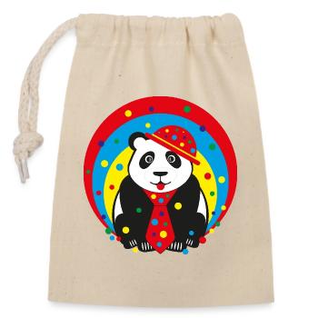 Fasching Panda mit Hut und Krawatte. - Verschließbarer Geschenkbeutel aus Baumwolle (14x20cm) - Natur - Vorne