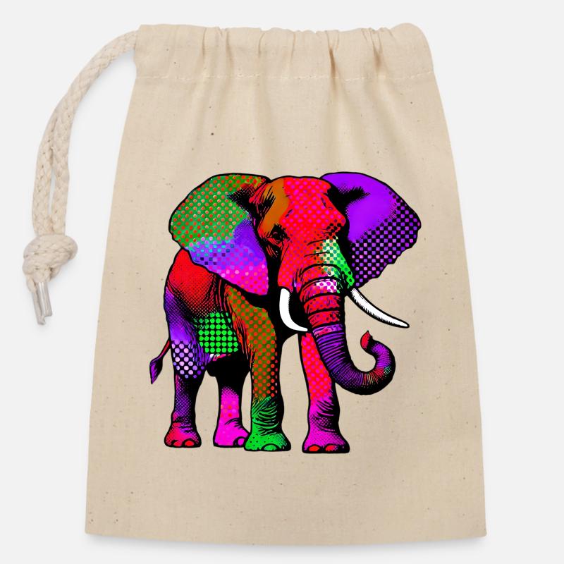 Elefant - Verschließbarer Geschenkbeutel aus Baumwolle (14x20cm) - Natur