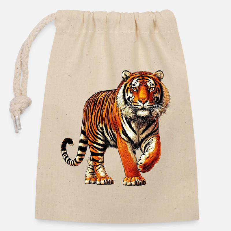 Tiger - Verschließbarer Geschenkbeutel aus Baumwolle (14x20cm) - Natur
