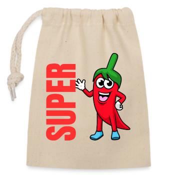 Pepper Hero: Playful Chili Mascot - Closable cotton gift bag (14x20cm) - nature - Front