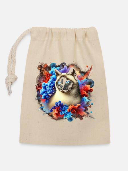 Bunte Siam Katze mit Farbspritzern - Verschließbarer Geschenkbeutel aus Baumwolle (14x20cm) - Natur