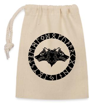 Two-headed black wolf - Closable cotton gift bag (14x20cm) - nature - Front