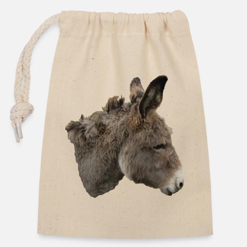 Âne - Sac cadeau en coton avec cordon (14 x 20 cm) - nature