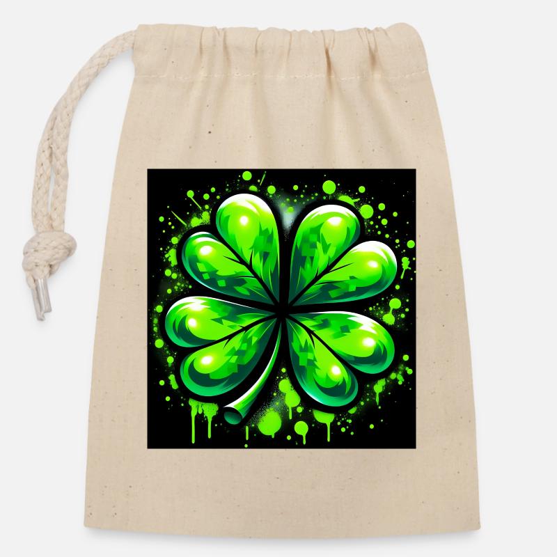 Four-leaf clover - Closable cotton gift bag (14x20cm) - nature