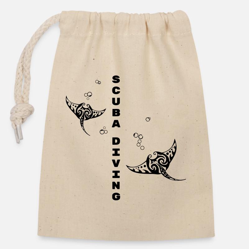 Scuba Diving – Tribal Manta Ray Design - Closable cotton gift bag (14x20cm) - nature