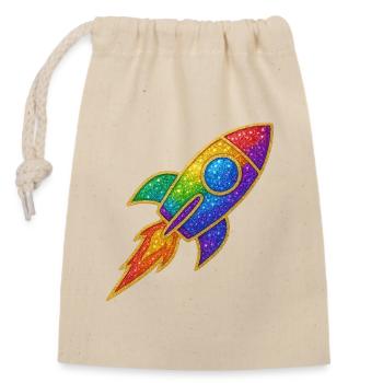 Regenbogen Rakete Glitzer Design - Verschließbarer Geschenkbeutel aus Baumwolle (14x20cm) - Natur - Vorne