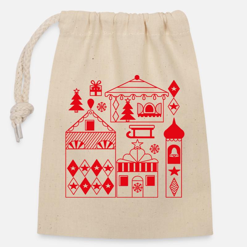 Weihnachtsmarkt Silhouette - Verschließbarer Geschenkbeutel aus Baumwolle (14x20cm) - Natur
