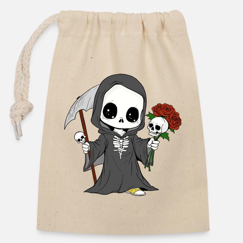 Grim Reaper with Roses and Skulls - Closable cotton gift bag (14x20cm) - nature