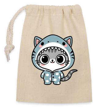 Chat Requin Câlin Onesie - Sac cadeau en coton avec cordon (14 x 20 cm) - nature - Devant