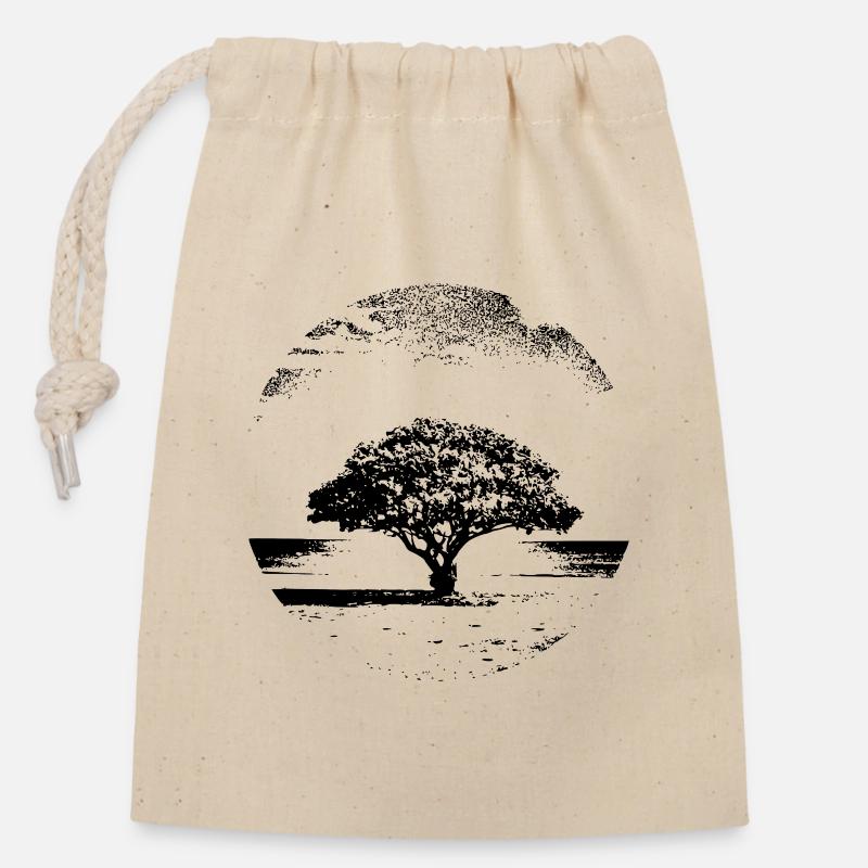 Baum-Skizze - Verschließbarer Geschenkbeutel aus Baumwolle (14x20cm) - Natur