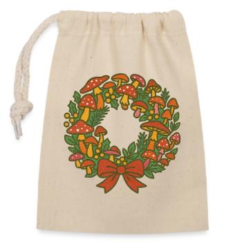 Couronne festive de champignons - Sac cadeau en coton avec cordon (14 x 20 cm) - nature - Devant