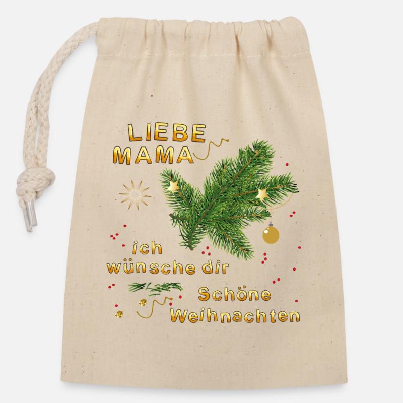 Liebe Mama, ich wünsche dir schöne Weihnachten - Verschließbarer Geschenkbeutel aus Baumwolle (14x20cm) - Natur