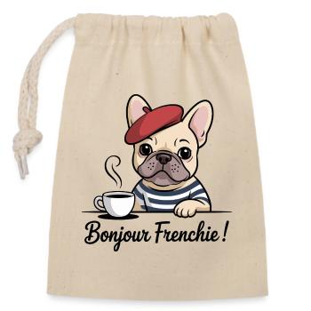 Bonjour Frenchie Bouledogue Français - Sac cadeau en coton avec cordon (14 x 20 cm) - nature - Devant
