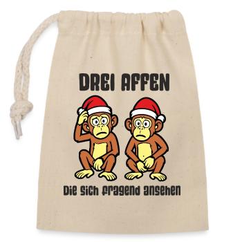 Drei Affen die sich fragend.. - Weihnachts Special - Verschließbarer Geschenkbeutel aus Baumwolle (14x20cm) - Natur - Vorne