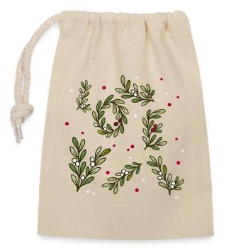 Weihnachtliches Zweigmuster mit Beeren - Verschließbarer Geschenkbeutel aus Baumwolle (14x20cm) - Natur - Vorne