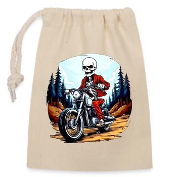 Skelett Motorradfahrer - Verschließbarer Geschenkbeutel aus Baumwolle (14x20cm) - Natur - Vorne