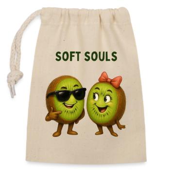 Kiwis avec style : Soft Souls Duo - Sac cadeau en coton avec cordon (14 x 20 cm) - nature - Devant