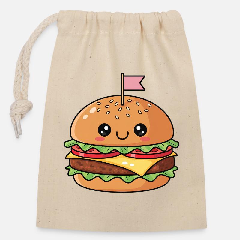 Cheeky Burger Maskottchen - Verschließbarer Geschenkbeutel aus Baumwolle (14x20cm) - Natur