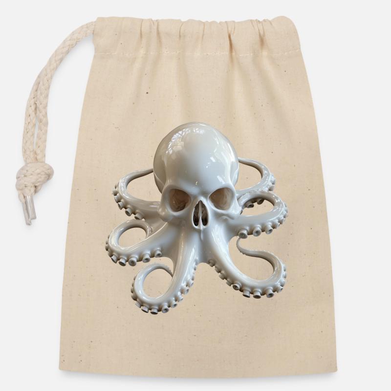 Skull Octopus Fusion - Sac cadeau en coton avec cordon (14 x 20 cm) - nature