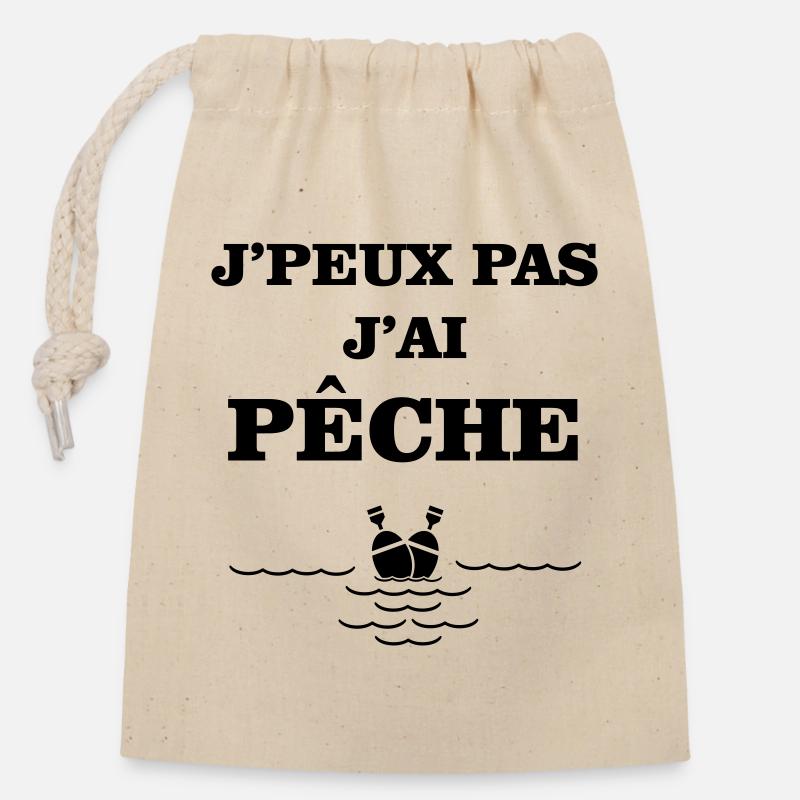 Je ne peux pas j'ai pêche  - Sac cadeau en coton avec cordon (14 x 20 cm) - nature