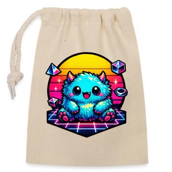 Neon fluffy monster - Closable cotton gift bag (14x20cm) - nature - Front