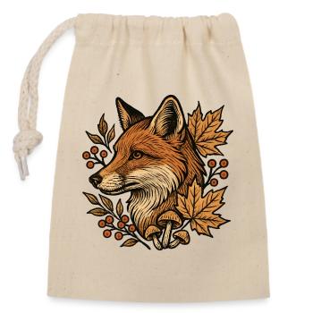 Herbstfuchs im Laubkreis - Verschließbarer Geschenkbeutel aus Baumwolle (14x20cm) - Natur - Vorne