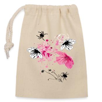  Blüten Fantasie - Verschließbarer Geschenkbeutel aus Baumwolle (14x20cm) - Natur - Vorne