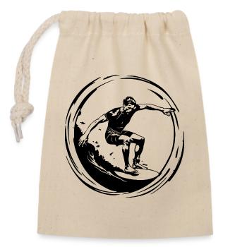 Surfer Mann Silhouette - Verschließbarer Geschenkbeutel aus Baumwolle (14x20cm) - Natur - Vorne