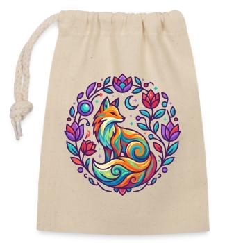 Bunter Fuchs Blumen Mandala Lila Mädchen Design - Verschließbarer Geschenkbeutel aus Baumwolle (14x20cm) - Natur - Vorne