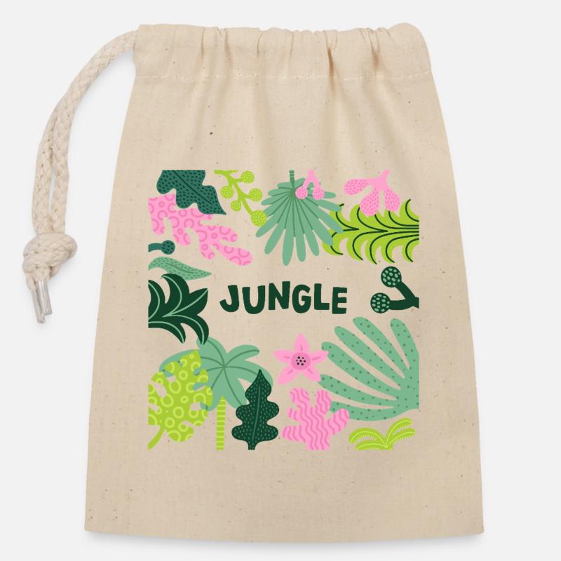 Jungle Tropical Leaves Pattern Nature Design - Closable cotton gift bag (14x20cm) - nature