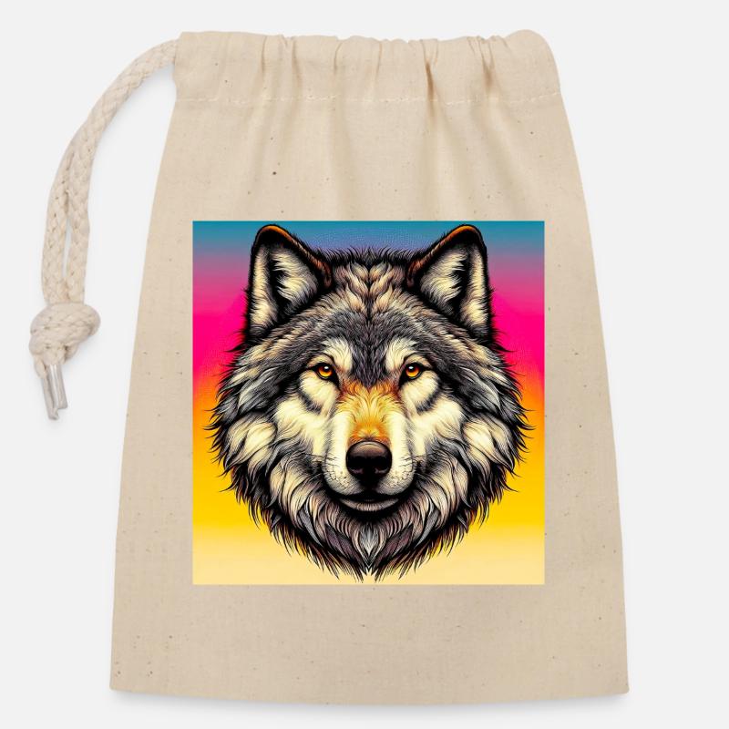 Wolf - Closable cotton gift bag (14x20cm) - nature