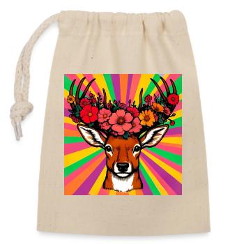 Deer with Flowers - Closable cotton gift bag (14x20cm) - nature - Front