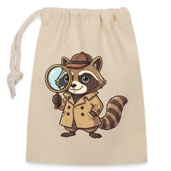 Raccoon detective with magnifying glass - Closable cotton gift bag (14x20cm) - nature - Front