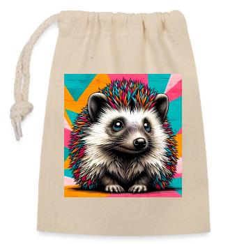 hedgehog - Closable cotton gift bag (14x20cm) - nature - Front