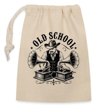 Old School DJ mit Grammophon - Verschließbarer Geschenkbeutel aus Baumwolle (14x20cm) - Natur - Vorne