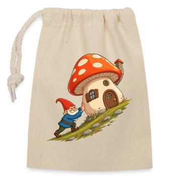 Le nain de la maison champignon tire la maison - Sac cadeau en coton avec cordon (14 x 20 cm) - nature - Devant