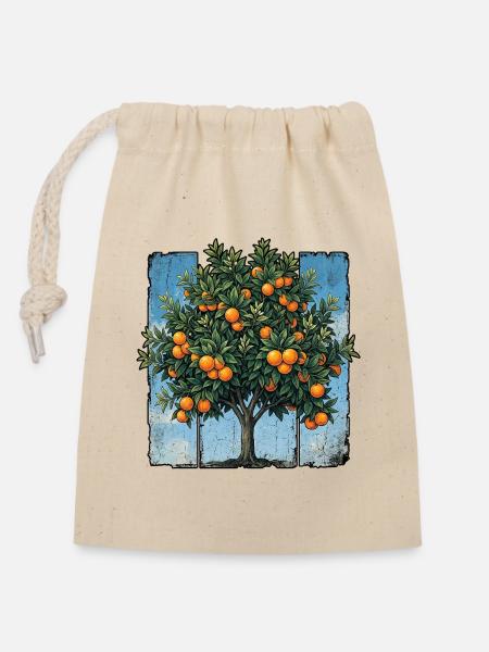 Orangenbaum - Verschließbarer Geschenkbeutel aus Baumwolle (14x20cm) - Natur