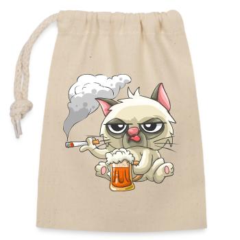 Bad Cat - Verschließbarer Geschenkbeutel aus Baumwolle (14x20cm) - Natur - Vorne