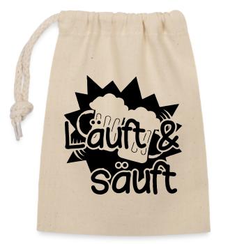 Läuft - Säuft Bier lustig Spruch - Verschließbarer Geschenkbeutel aus Baumwolle (14x20cm) - Natur - Vorne