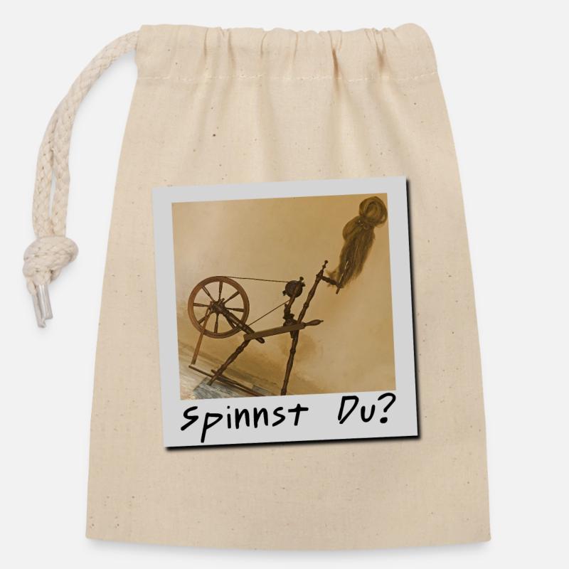 Spinnst Du? - Verschließbarer Geschenkbeutel aus Baumwolle (14x20cm) - Natur