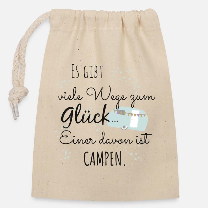 Camping Glück Campen Camper Zelt Spruch Geschenk - Verschließbarer Geschenkbeutel aus Baumwolle (14x20cm) - Natur