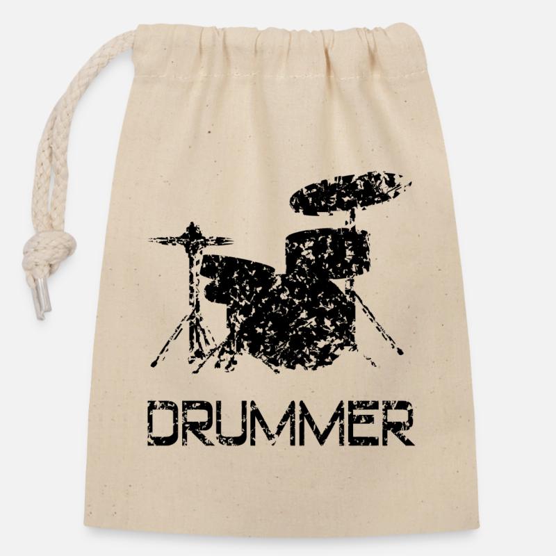 Batterie de batteur - Sac cadeau en coton avec cordon (14 x 20 cm) - nature
