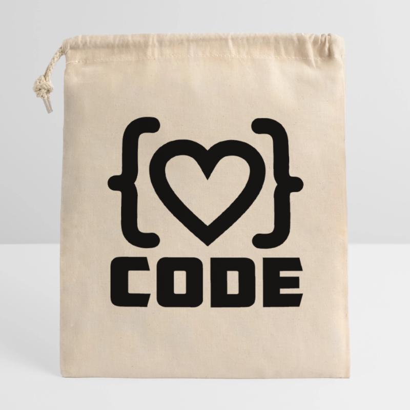 Logo de code de programmeur cardiaque avec texte CODE Sac cadeau en coton avec cordon (14 x 20 cm)