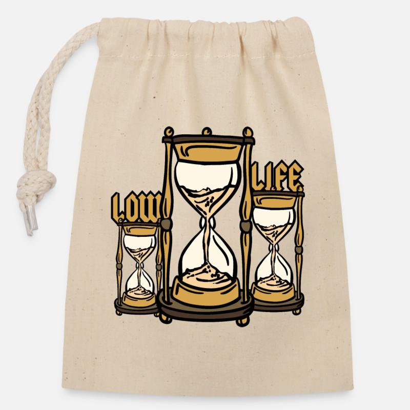 Sanduhr Low Life - Verschließbarer Geschenkbeutel aus Baumwolle (14x20cm) - Natur